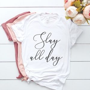 SLAY ALL DAY WORKOUT MOM GRAPHIC TEE SHIRT